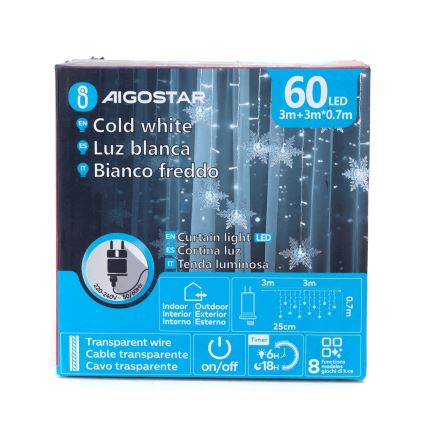 Aigostar - LED väljas kasutatav jõulukett 120 LED/8 funktsiooni 3x0,7m IP44 külmvalge + kaugjuhtimispuldiga