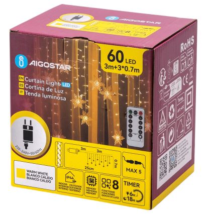 Aigostar - LED välisvalguskett 120xLED/8 funktsiooniga 3x0,7m IP44 soe valge + kaugjuhtimispult