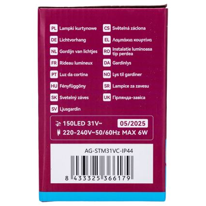 Aigostar - LED välistingimuste jõulutuled 150xLED/6W/230V/8 funktsiooniga 1,5x1m IP44 külmvalge + kaugjuhtimispult