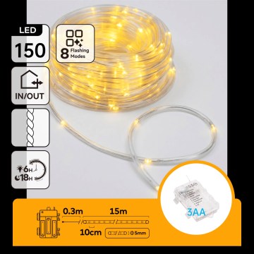 Aigostar - LED väline jõulukett 150xLED/8 funktsiooni 3xAA 15,3m IP44 soe valge