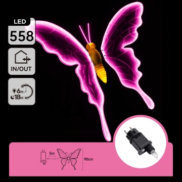 Aigostar - LED Välisdekoratsioon 558xLED 90 cm IP44 liblikas/roosa