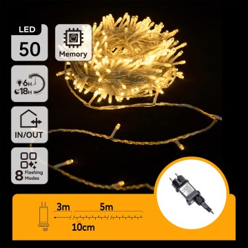 Aigostar - LED välisjõulukaabel 50xLED/8 valgusrežiimi 8m IP44 soe valge