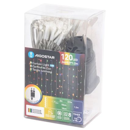 Aigostar - LED välisjõulukett 120xLED/8 funktsiooni 3,9x1,2m IP44 mitmevärviline