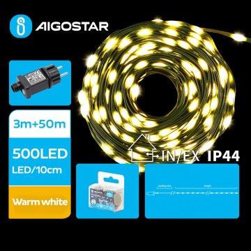 Aigostar - LED-välisjõulukett, 500 LED-i, 8 funktsiooniga, 53 m, IP44, soe valge