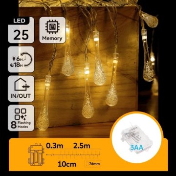Aigostar - LED välisjõulutuled 25xLED/8 režiimi 3xAA 2,5 m IP44 soe valge tilgad