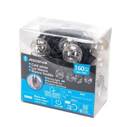 Aigostar - dekoratiivne LED-valguskett välitingimustesse, 160 LED, 10 m, IP44, külmvalge