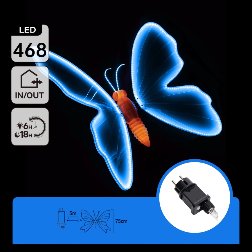 Aigostar - LED välistingimuste dekoratsioon 468xLED 75 cm IP44 liblikas/sinine