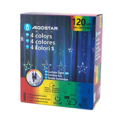 Aigostar - LED välistingimustes kasutatav jõulurida 120xLED/8 režiimiga 6x0,6m IP44 mitmevärviline + kaugjuhtimispult