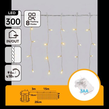Aigostar - LED välistingimuste jõulutuled 300xLED/8 funktsiooni 18x0,4m IP44 soe valge