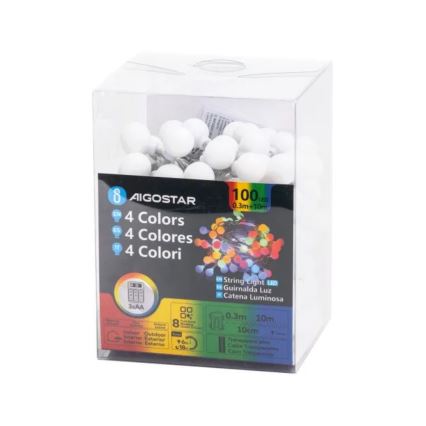 Aigostar - LED välivalguskett 100xLED/3xAA/8 funktsiooni 10,3 m IP44 mitmevärviline