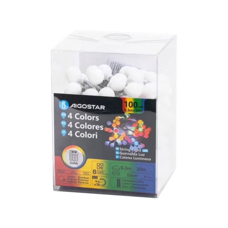 Aigostar - LED välivalguskett 100xLED/3xAA/8 funktsiooni 10,3 m IP44 mitmevärviline