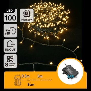 Aigostar - LED välistingimuste valguskett 100xLED/8 režiimi 3xAA 5,3 m IP44 soe valge
