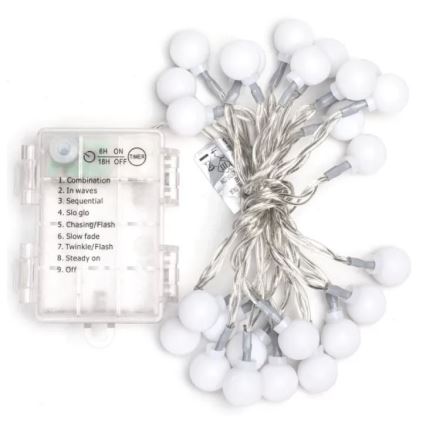 Aigostar - LED välisvalgustuse valguskett 25xLED/3xAA/8 funktsiooni, 2,8 m, IP44, külm valge
