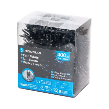 Aigostar - LED välistingimuste valguskett, 400 LED, 8 funktsiooniga, 13 m, IP44, külmvalge