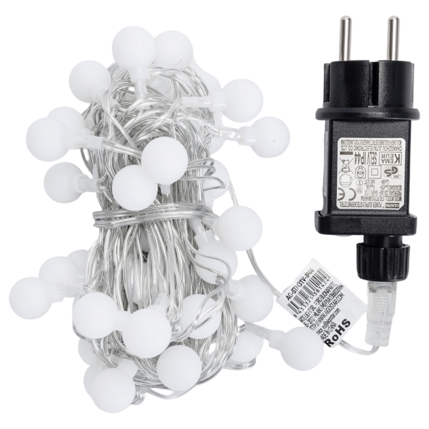 Aigostar - LED välisvalgustuse dekoratiivne valguskett 50×LED, 8 funktsiooni, 5 m, IP44, külmvalge
