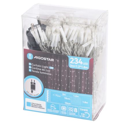 Aigostar - LED välistingimustes kasutatav jõulukett 234xLED/8 funktsiooni 1,2x1,8 m IP44 külmvalge
