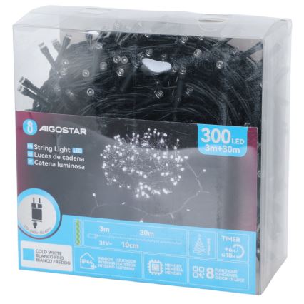 Aigostar - LED välisvalgustuse jõuluvalguskett 300×LED / 8 režiimi, 30 m, IP44, külmvalge