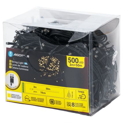 Aigostar - LED väljas kasutatav jõulukett, 500 LED, 8 funktsiooni, 50 m, IP44, soe valge