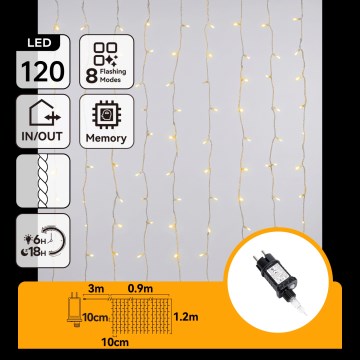 Aigostar - LED välistingimustele mõeldud jõulutuled 120xLED/8 funktsiooni 3,9x1,2m IP44 soe valge