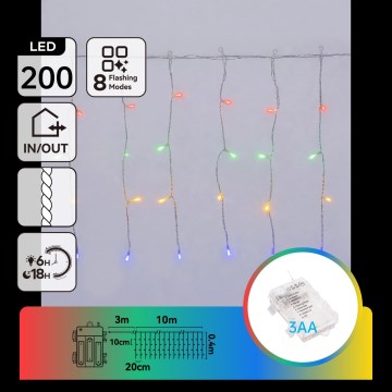 Aigostar - LED välistingimustele mõeldud jõulutuled 200xLED/8 funktsiooni 3xAA 13x0,4m IP44 mitmevärvilised