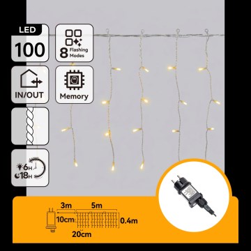 Aigostar - LED välistingimustele mõeldud jõulutulede rida 100xLED/8 režiimi 8x0,4m IP44 soe valge