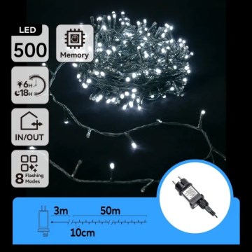 Aigostar - LED-välistingimustele mõeldud valguskett, 500 LED, 8 funktsiooni, 53 m, IP44, külmvalge