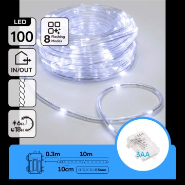 Aigostar - LED välistingimustes jõulukaunistuste kett 100×LED/8 funktsiooni 3×AA 10,3 m IP44 külmvalge