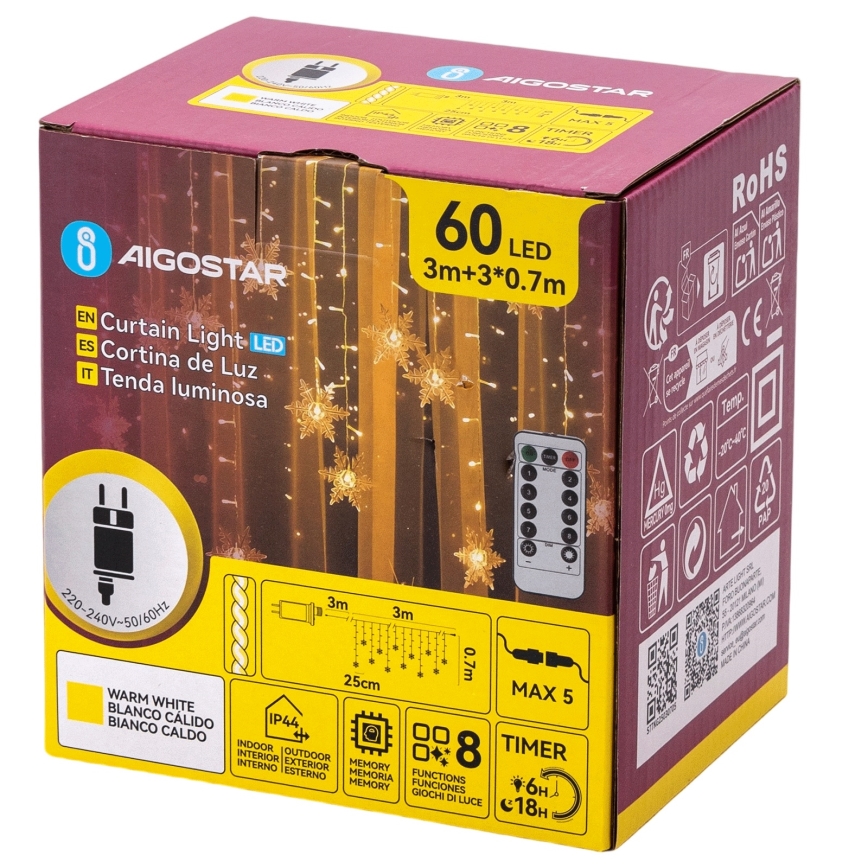 Aigostar - LED välistingimustes jõulutuled 120xLED/8 režiimi 3x0,7m IP44 soe valge + kaugjuhtimispult