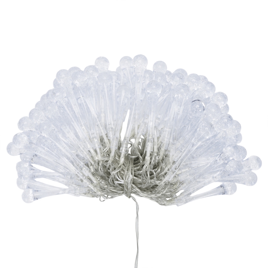 Aigostar - LED välistingimustesse mõeldud jõulutuled, 100×LED, 8 funktsiooni, 3×AA, 10 m, IP44, külmvalge, tilgakujulised