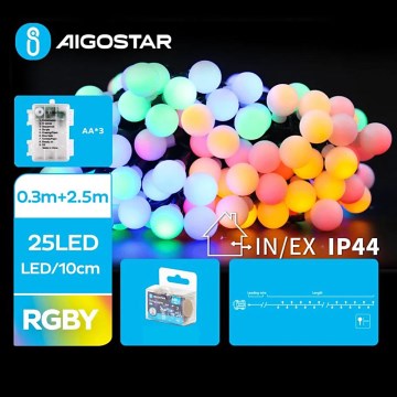 Aigostar - LED välistingimustes jõulutuled 25xLED/3xAA/8 funktsiooni 2,8 m IP44 mitmevärviline