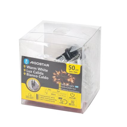 Aigostar - LED välistingimustes jõulutuled 50xLED/8 režiimi 8m IP44 soe valge