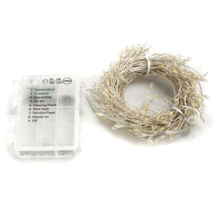 Aigostar - LED välistingimustes kasutatav jõulukaabel, 300 LED, 8 režiimi, 3×AA, 9,3 m, IP44, soe valge