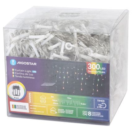 Aigostar - LED välistingimuste valguskett 300xLED/8 režiimi 3xAA 18x0,6 m IP44 mitmevärviline