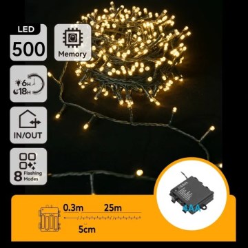 Aigostar - LED välistingimustes kasutatav jõulukaunistuste rida 500xLED/8 funktsiooni 4xAA 25,3 m IP44 soe valge