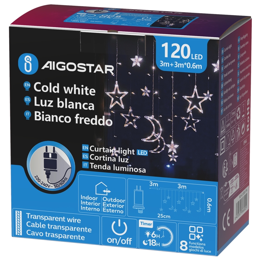 Aigostar - LED välistingimuste jõulutuled 120xLED/6W/230V/8 funktsiooni 3x0,6m IP44 külmvalge + kaugjuhtimispult