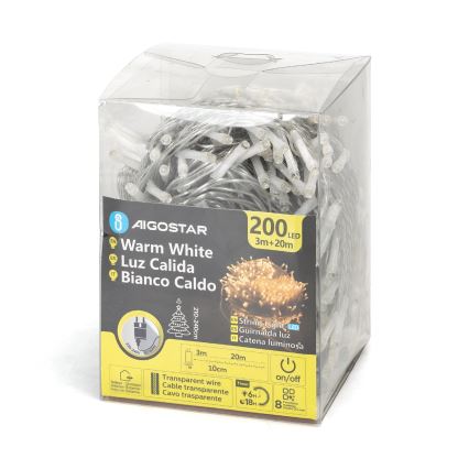 Aigostar - LED välistingimustes kasutatav jõulukett 200xLED/8 režiimi 23m IP44 soe valge
