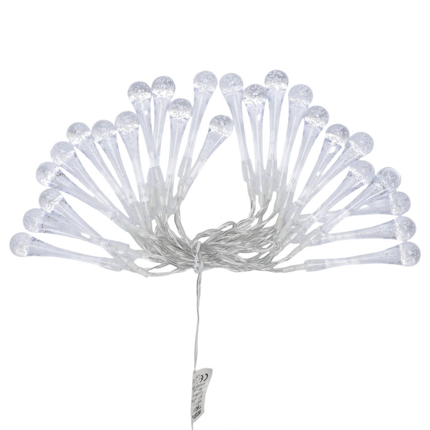 Aigostar - LED välitingimustele sobiv jõulukett, 25 LED-i, 8 funktsiooni, 3×AA-patareid, 2,5 m, IP44, soe valge, tilgakujulised