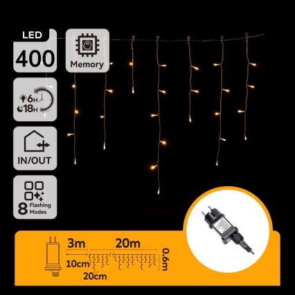 Aigostar - LED välistingimustes kasutatav valguskett 400xLED/8 funktsiooni 23x0,6m IP44 soe valge
