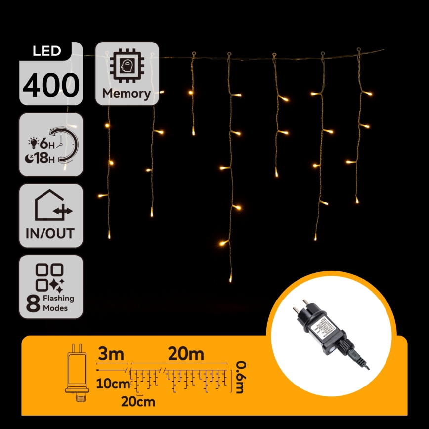 Aigostar - LED välistingimustes kasutatav valguskett 400xLED/8 funktsiooni 23x0,6m IP44 soe valge