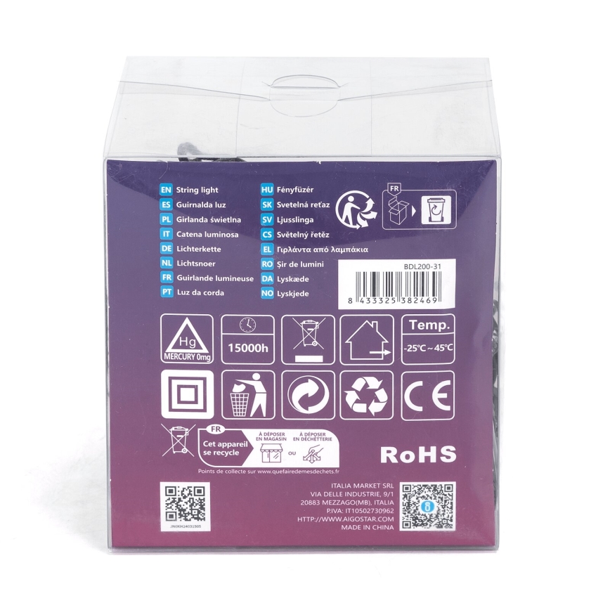 Aigostar - LED välistingimustes kasutatavad jõulutuled 200×LED / 8 režiimi 13 m IP44 soe valge