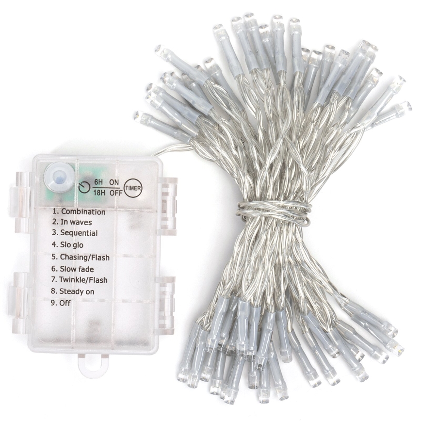 Aigostar - LED välisvalgusketi 50xLED/8 režiimi 3xAA 5,3m IP44 mitmevärviline