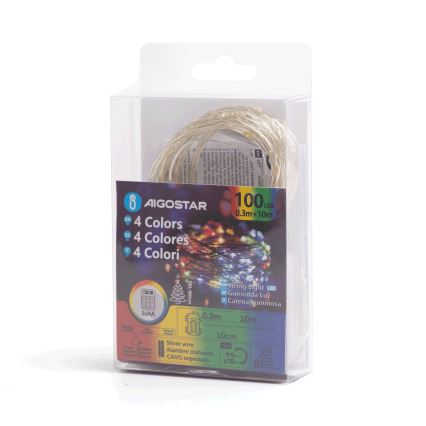 Aigostar - LED välivalguskett 100xLED/8 funktsiooniga/3xAA10,3m IP44 mitmevärviline