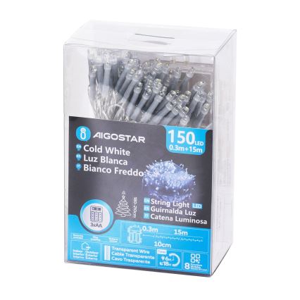 Aigostar - LED välisvalguskett 150 LED/8 funktsiooni 15,3 m IP44 külmvalge