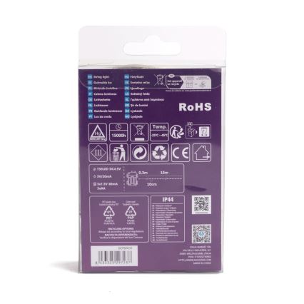 Aigostar - LED välisvalguskett 150 LED-i, 8 funktsiooni, 3xAA, 15,3 m, IP44, soe valge