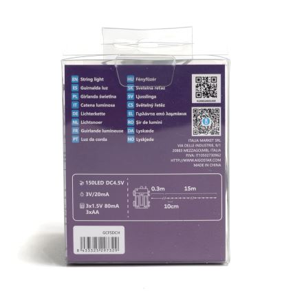 Aigostar -LED välisvalguskett 150xLED/8 funktsiooni 3xAA 15,3m IP44 soe valge