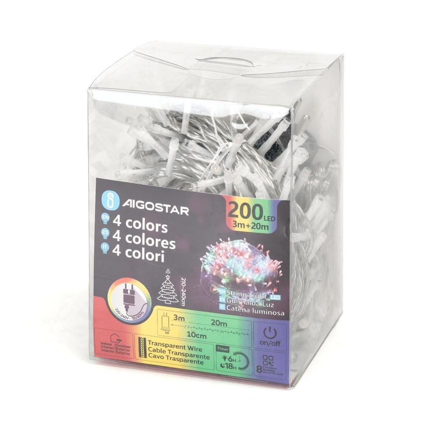 Aigostar - LED välisvalguskett 200xLED/8 funktsiooni 23m IP44 mitmevärviline