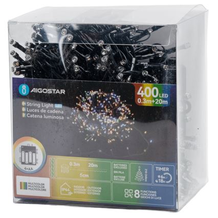 Aigostar - LED-välisvalguskett 400xLED/8 funktsiooni 4xAA 20,3 m IP44 mitmevärviline
