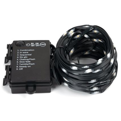 Aigostar - LED välisvalguskett, 50 LED, 8 funktsiooni, 3×AA-toitega, 5,3 m, IP44, soe valge