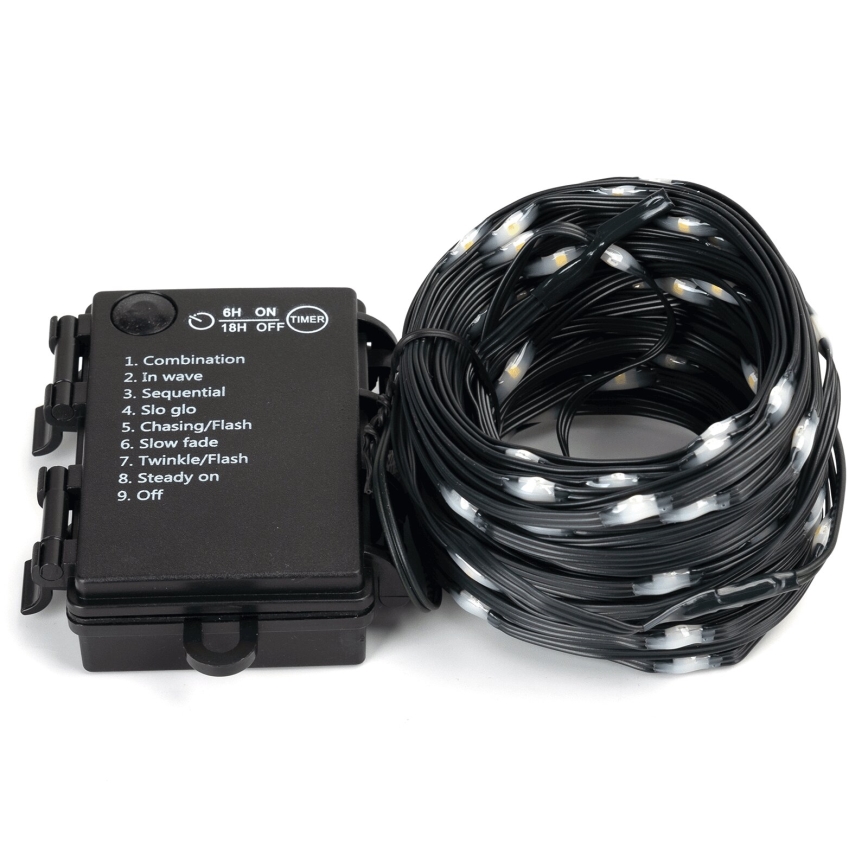 Aigostar - LED välisvalguskett, 50 LED, 8 funktsiooni, 3×AA-toitega, 5,3 m, IP44, soe valge