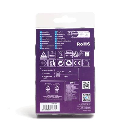 Aigostar - LED välisvalguskett, 50 LED, 8 funktsiooni, 3×AA-toitega, 5,3 m, IP44, soe valge